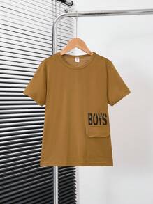 SHEIN Tween Boy Letter Graphic Flap Pocket Tee - Brown - View 1
