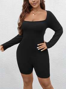 SHEIN VCAY 大码纯色长袖修身连体衣，秋季休闲装