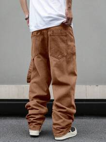 Manfinity EMRG Men's Pocket Loose Wide Leg Casual Versatile Jeans - Brown - View 2