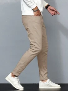 Manfinity Homme Men's Solid Color Jeans - Khaki - View 4