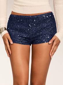 SHEIN BAE Cute Red Sequined Mini Shorts, Suitable For Various Occasions, Miumiu Style,Fall Women Bottoms,Women Shorts