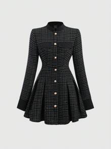 Sweetra Women's Elegant Cinched Waist Pleated Hem Overcoat For Autumn/Winter - Black - View 1