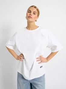 AiiRZ Oversized Shoulder Pad Round Neck Basic T-Shirt