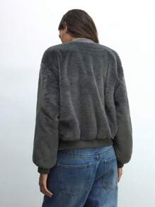 Maija Chaqueta de béisbol de felpa cómoda para mujer, para otoño/invierno - Gris Oscuro - Ver 5