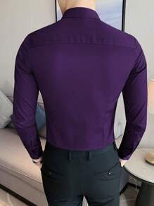 Calvornis Men Simple Button Up Dark Purple Dress Shirt, Fall