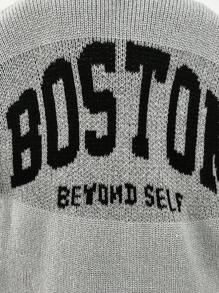 Tween Girl 休闲文字标语 BONSTON 印花宽松落肩泡泡袖后背印花口袋针织开衫，适合秋冬休闲搭配 - 淺灰色 - 查看 7