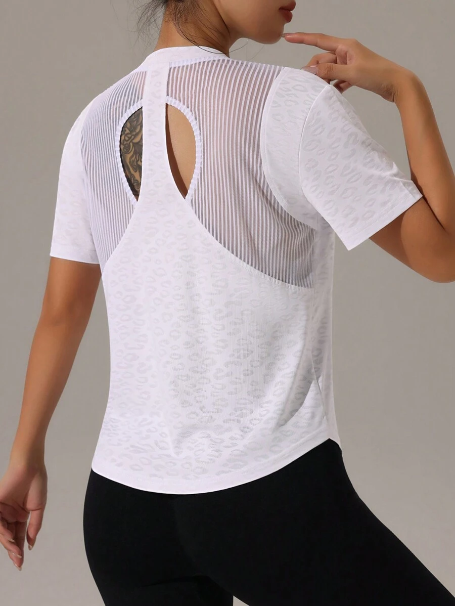 SHEIN 女士透气圆领短袖运动 T 恤，夏季 - 白色 - 查看 1