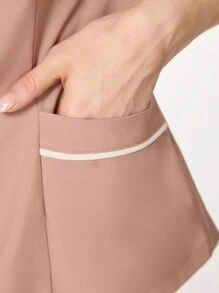 TaskEZ Women's V-Neck Contrast Color Short Sleeve Double Pocket Work Uniform Scrub Set Top And Elastic Waistband Head Straight Pants Bottoms, Health Check Surgical Uniform Scrub Sets Women Solid Color Pet Grooming Work Uniform Scrub Sets Set Nutritionist Work Clothes Short Sleeve Laboratory Work Clothes Women's Two-Piece Suit, Multi-Pocket Functional Work Clothes, Top Collar Plus Buttons For Easy On And Off, Bottom Elastic Waistband For Easy On And Off, Functional Women's Clothing Can Be Worn On Christmas, Fashionable And Casual Women's Autumn And Winter Clothing, Nurse - Dusty Pink - View 5