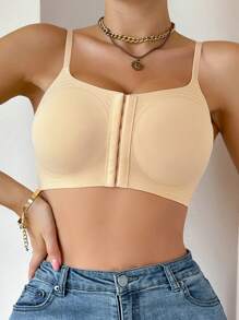 1 pieza Sujetador sin costuras con cierre delantero para mujer, ropa interior con soporte de copa blanda inalámbrica y push-up, se puede usar como prenda exterior