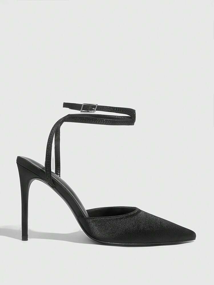 CUCCOO SZL Black Pointed Toe Thin High Heel Buckle Strap Fashion Sexy Women's High Heel Pumps New Year Holiday