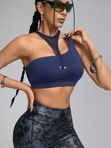 Innovista Women Navy Blue Hollow Out & Breathable Mesh Cut Out Sports Bra,Summer Gym Athleisure Workout Tank Tops,Push Up Crop Top,Daily Fitness Y2k Outfits - Navy Blue - View 3
