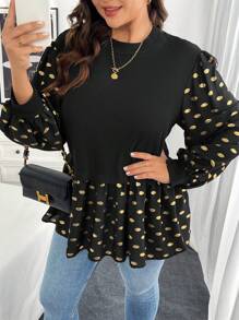 SHEIN Essnce Plus Size Long Sleeve Doll Top For Women Blouses Fall Women Dresses, Graphics Woman T Shirts Women Shirts, Plus Size T Shirt Elegant Women Dresses - Black - View 4