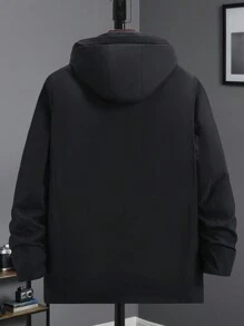 Manfinity Homme Men Winter Letter Print Drawstring Hooded Casual Jackets - Black - View 2