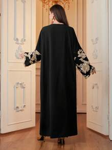 Al Najma 1 pieza Vestido elegante de manga larga estilo tunicJalabiya para mujer, con bordado de encaje elegante y modesto, para uso casual diario
