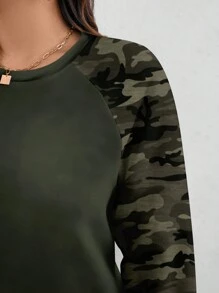 SHEIN LUNE Sweat-shirt casual ample pour femmes avec motif camouflage minimaliste sur les épaules dénudées, pour l'automne/hiver