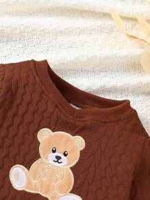 SHEIN Baby Girl Thick Warm Textured Fabric Cute Bear Casual Sweatshirt For Autumn/Winter - Brown - View 6