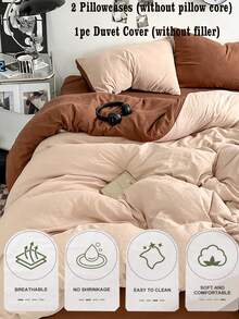 Bộ đồ giường chải màu kaki & cam 3 món, có thể giặt bằng máy - Màu Khaki - Xem 4