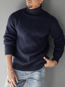 Manfinity CityGents 1 pieza Suéter casual de cuello alto, manga raglán y manga larga de unicolor para hombre, apto para otoño/invierno