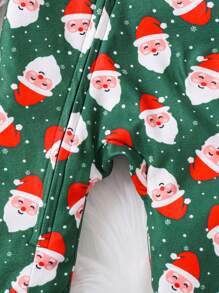SHEIN 2pcs Newborn Baby Boys Christmas Santa Claus & Stripe Print Soft & Comfortable Long Sleeve Zipper Closure Romper Outfit Set