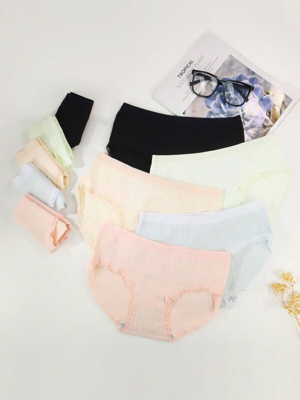 SHEIN 10pcs Teen Girls Simple Solid Color Mixed Comfort Soft Briefs Set