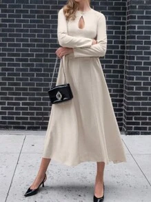 SHEIN Clasi 1 chiếc váy suông hở eo màu trơn thanh lịch cho nữ, trang phục maxi thu cho nữ - Màu be - Xem 4