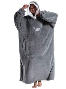 秋冬季苹果图案连帽保暖长袖毛毯斗篷 - 淺灰色 - 查看 3