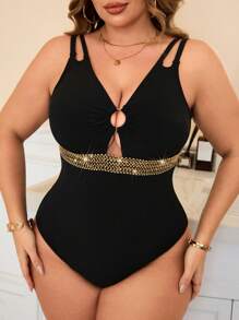 Plus Size Women's Strap Cutout One-Piece Swimsuit Summer