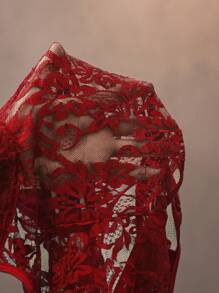 Slaydiva 2pcs Set: Sexy Elegant Spaghetti Strap Lace Sheer Jumpsuit + Ruffle Tie Bow Hem Shorts, Navy Blue, Women Summer New Arrival - Red - View 8