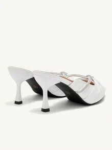 CUCCOO CHICEST French Style 2024 New White Pointed Toe Mules, Women Spring/Summer Artificial Leather, Rhinestone Decor High Heel Sandals Spring Shoes Prom Heels - White - View 3