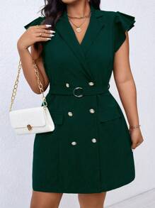 SHEIN Clasi Plus Size Solid Color Button Front False Pocket Minimalist Casual Short Dress