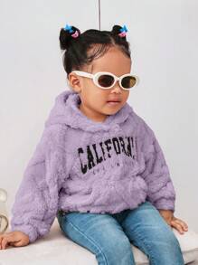 SHEIN Áo nỉ đôi mẹ và bé - Áo nỉ màu tím in chữ dễ thương, chất liệu mềm mại, bán riêng, thích hợp cho mùa Thu/Đông. - Màu tím hoa cà - Xem 5