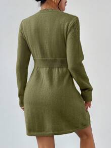 Chiquease Crew Neck Twist Pattern Casual Versatile Long Sleeve Knit Sweater Dress