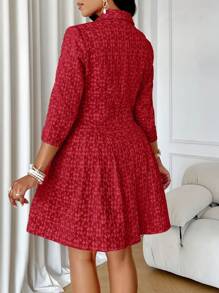 SOLERSUN Double Breasted Pleated Hem Blazer Dress For New Year Clothes - Red - View 2