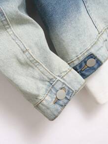 Manfinity LEGND Men's Casual Washed Button Up Denim Jacket, Suitable For Autumn Daily Outings, For Vacation