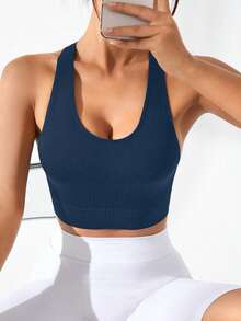 SHEIN Sport Studio Women's Solid Color Wide Strap Minimalist Casual Seamless Sports T-Shirt & Tank Top