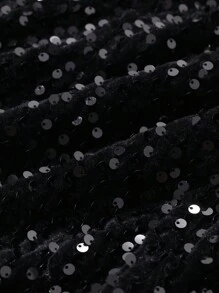 Livesso Chân váy ngắn đính sequin lấp lánh, màu trơn, sang trọng cho các bữa tiệc Giáng sinh, trang phục mùa thu đông, váy nữ, trang phục năm mới, lễ hội. - màu đen - Xem 8