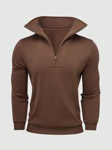 Manfinity Homme 2pcs Men Solid Color Zip Up Hooded Sweatshirt And Sweatpants Casual Set For Autumn - Brown - View 3