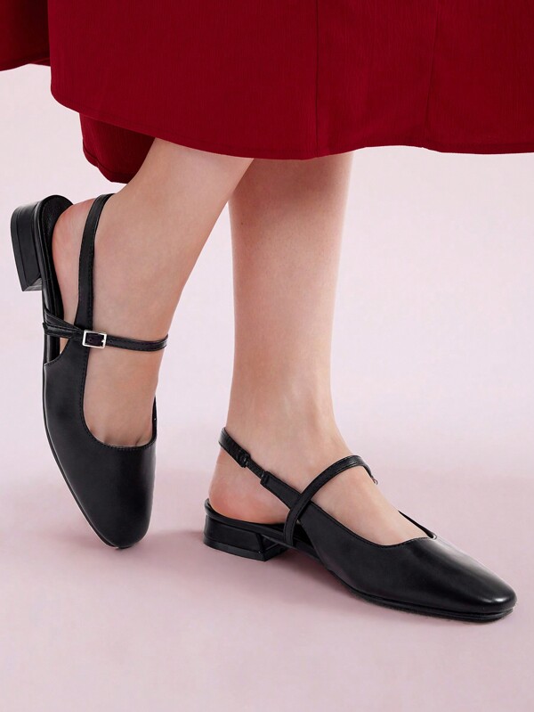 CUCCOO DOLLMOD Black Low Heel Square Toe Mary Jane Flats With Ankle Strap, For Commute, Dating, Party, Shopping, Holiday Spring Shoes Spring Break Easter