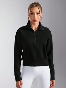 Easithlete Stand Collar Front Zip Sporty Bra - Black - View 4