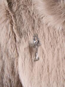 AiiRZ Luxury Faux Fur Winter Coat With Crystal Embellishments Glamorous Evening Occasion Party Long Sleeve Plush Statement Outerwear Fall Holiday Gift - Camel - View 3