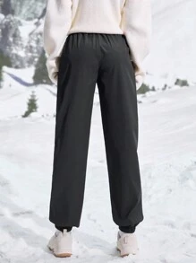 In My Nature Women's Drawstring Waist Oblique Pocket Outdoor Sport Slim Pants - Black - View 2