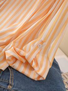 SHEIN Frenchy Chemise décontractée à manches longues en kaki rayé grande taille avec boutons - Jaune citron - Voir 5