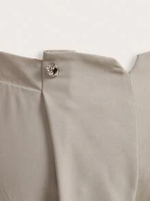 Modelyn 大码女式纯色褶皱阔腿宽松休闲裤，优雅 - 卡其色 - 查看 3