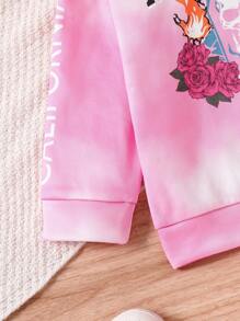 2 Stück Mädchen Lässiges Batik-Sweatshirt und Hosen Set, mit locker sitzendem Schnitt, rosa Batik-Farbschema und stylischen Prints, geeignet für den täglichen Gebrauch, Outdoor-Lässig und Zuhause für Mädchen von 4-7 Jahren, Herbst/Winter