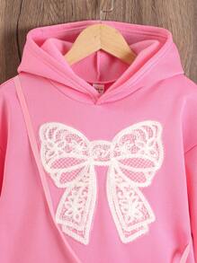 SHEIN 2 Stücke/Set Tween-Mädchen Rüschchen-Applikation besticktes rosa Kapuzenkleid mit 1 Stück Umhängetasche Geschenkset - Pink - Übersicht 8