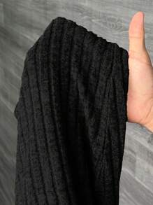 Slaydiva Plus Size Elastic Waist Casual Wide Leg Long Ribbed Flare Pants, Suitable For Autumn And Summer