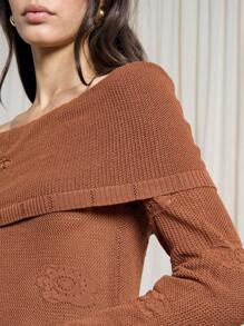 AiiRZ Ribbed Knit Off Shoulder Maxi Sweater Dress Long Sleeve Winter Fall Autumn Bodycon Evening Holiday Party Formal - Brown - View 4