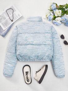 Teens High-End American Style Stand Collar Lace Thick Padded Coat - Blue - View 2