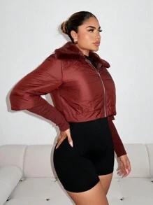 Zolique Women's Casual Warm Zip-Up Short Padded Padded Coat, Autumn/Winter Clothes Fall Cloth For Women - Brown - View 3