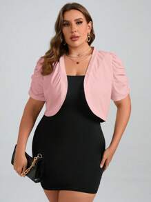 SHEIN Clasi Plus Puff Sleeve Open Front Crop Jacket Winter Fall Autumn - Dusty Pink - View 7
